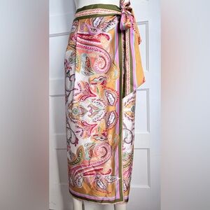 ANTONIO MELANI Pink and Green Scarf Wrap Skirt